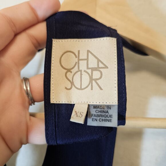 Chaser Navy Blue Mini Dress Crepe De Chine Silk Strappy Slip Pockets Womens XS - Picture 2 of 9